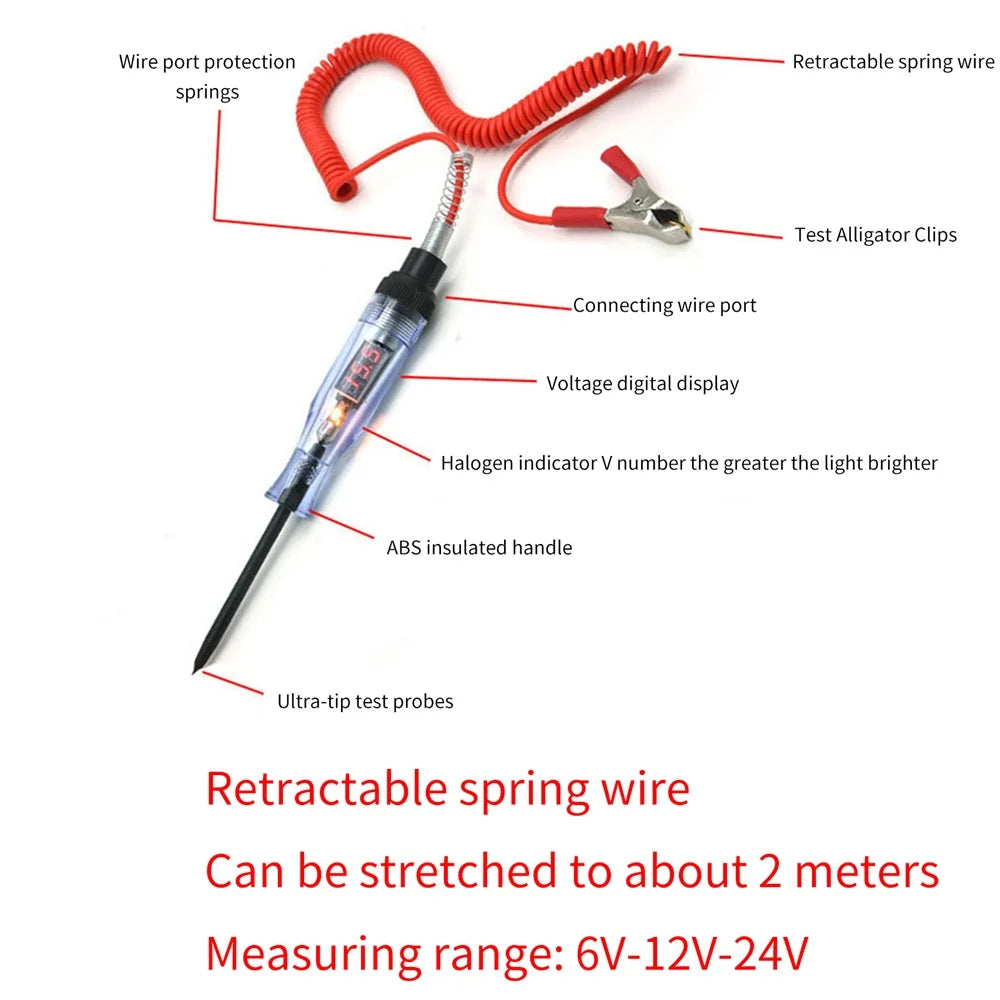 Auto Voltage Circuit Tester  DC Digital Display Long Probe Pen 6V 12V 24V